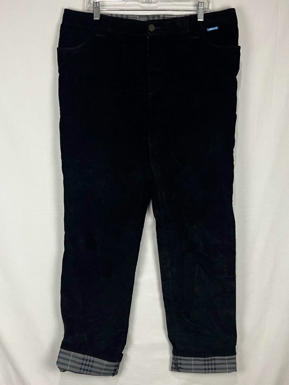 EUC Adidas Skateboarding Mens Black Corduroy Plaid Lined Skate Pants Size 36